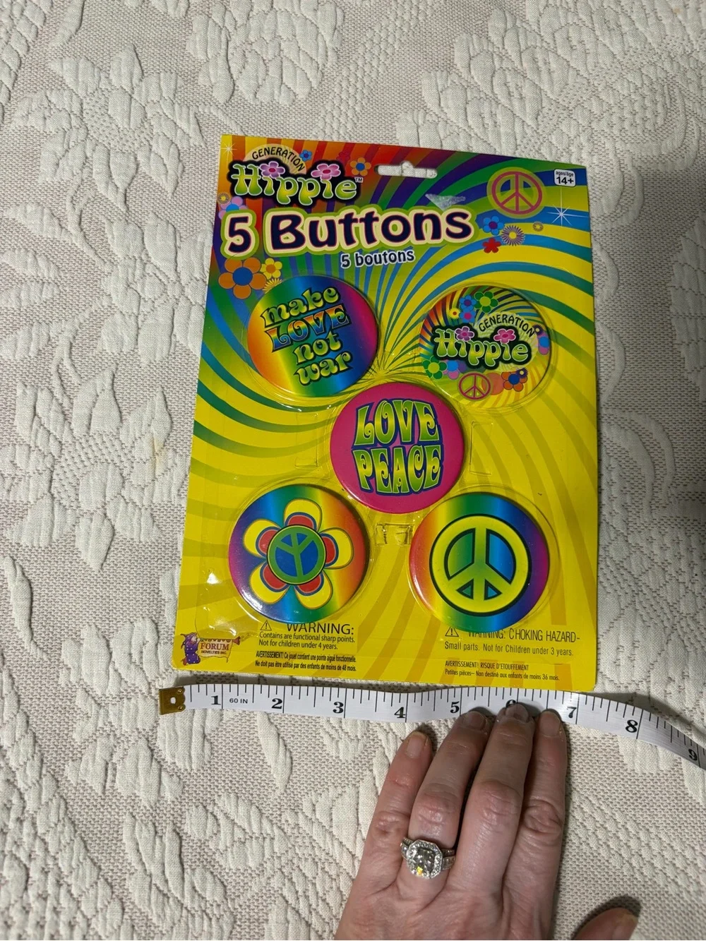 Set of 5 Large Hippie buttons NWT love not war  peace 60s costume backpack bag